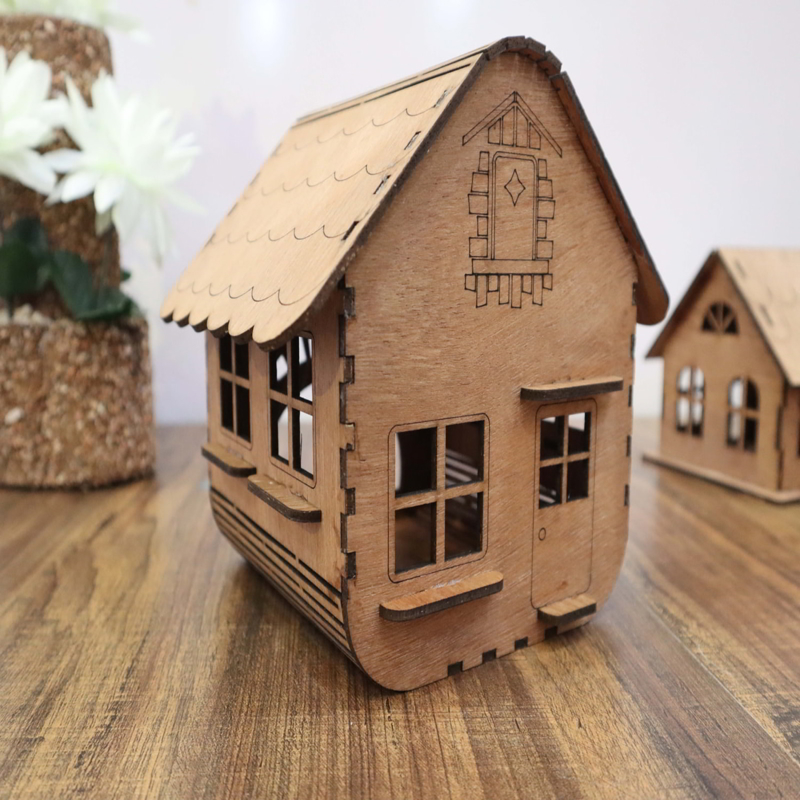 طرح خانه چوبی و ضخامت 3 میلی‌متر مناسب برای استفاده در دستگاه های cnc چوب و cnc لیزر - laser cut wooden house template 3mm cdr file