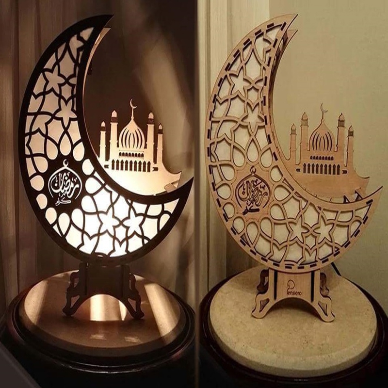 طرح چراغ خواب چوبی طرح ماه رمضان مناسب برای استفاده در دستگاه های cnc چوب و cnc لیزر - laser cut wooden ramadan decoration night light moon cdr file