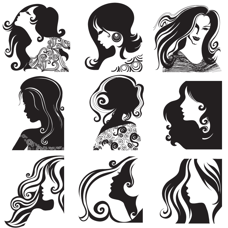 طرح سیلوئت مدل موی زنان مناسب برای استفاده در دستگاه های cnc چوب و cnc لیزر - women hairstyle silhouettes eps file