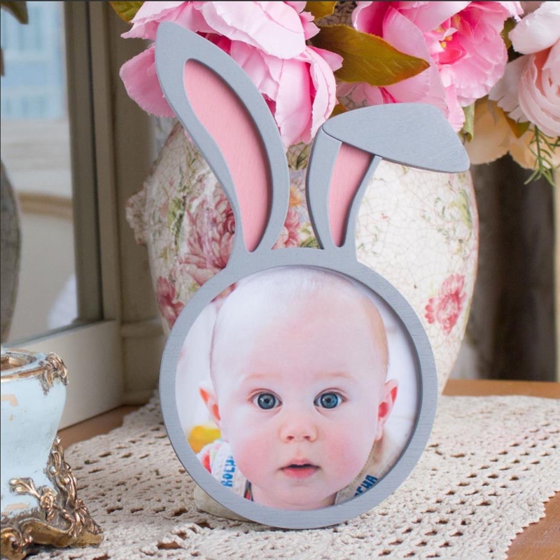 طرح قاب عکس آویز گوش خرگوشی مناسب برای استفاده در دستگاه های cnc چوب و cnc لیزر - laser cut bunny ears hanging photo frame cdr file
