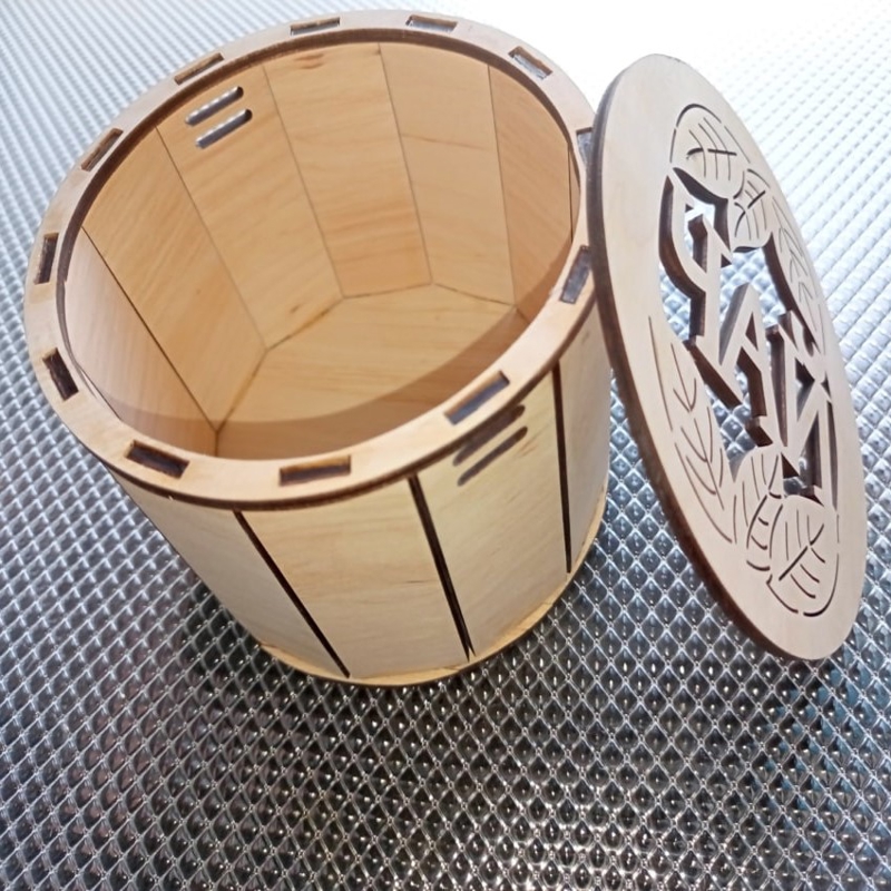 طرح جعبه چای گرد مناسب برای استفاده در دستگاه های cnc چوب و cnc لیزر - laser cut round tea box cdr file