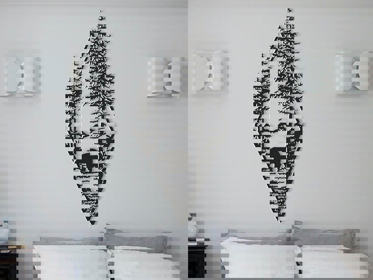 طرح خرس در جنگل برای دکور دیوار مناسب برای استفاده در دستگاه های cnc چوب و cnc لیزر - laser cut bear in the woods wall decor dxf file