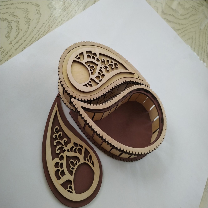 طرح جعبه چوبی طرح اشک مناسب برای استفاده در دستگاه های cnc چوب و cnc لیزر - laser cut wooden decor teardrop box yin yang box cdr file
