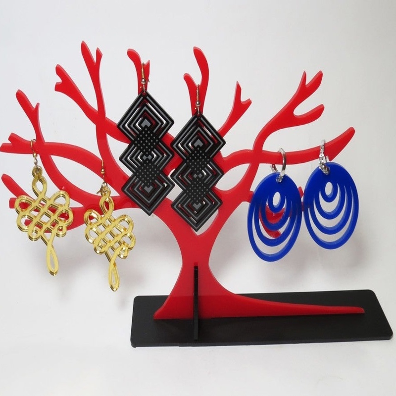 طرح با فرمت اکریلیک ۳ میلی‌متری پایه درخت جواهرات مناسب برای استفاده در دستگاه های cnc چوب و cnc لیزر - laser cut jewelry tree stand acrylic 3mm svg file