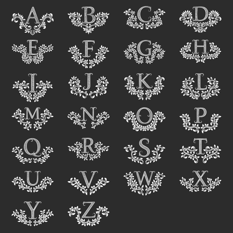 طرح حروف الفبای زینتی گلدار مناسب برای استفاده در دستگاه های cnc چوب و cnc لیزر - floral ornamental alphabet letters eps file
