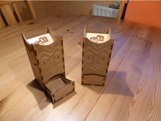 طرح برج تاس ۱۵۰x۷۰ مناسب برای استفاده در دستگاه های cnc چوب و cnc لیزر - laser cut dice tower 150x70 dxf file
