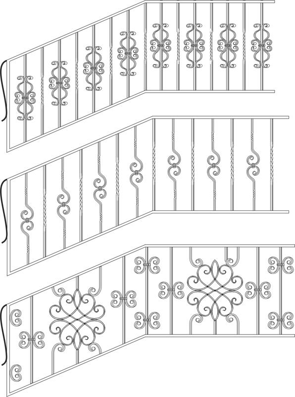 طرح نرده راه پله فرفورژه مناسب برای استفاده در دستگاه های cnc چوب و cnc لیزر - wrought iron stairs railing cdr file
