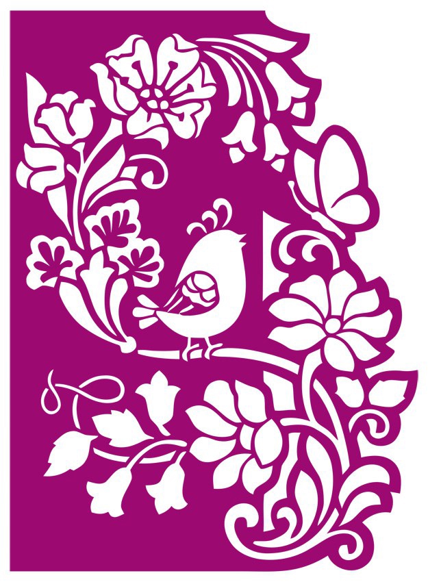 طرح تابلو گل با روتر cnc پرنده مناسب برای استفاده در دستگاه های cnc چوب و cnc لیزر - floral panel with bird cnc router laser cutting cdr file