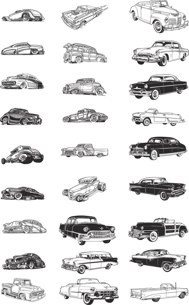 طرح ماشین های قدیمی مناسب برای استفاده در دستگاه های cnc چوب و cnc لیزر - retro cars cdr file