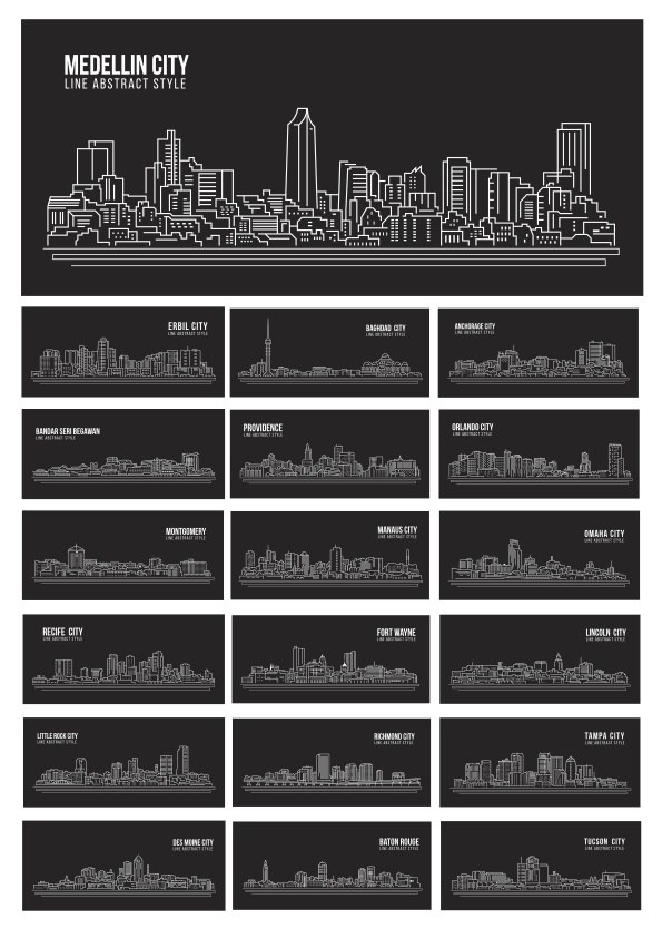 طرح منظره خط شهری مناسب برای استفاده در دستگاه های cnc چوب و cnc لیزر - city line landscape cdr file