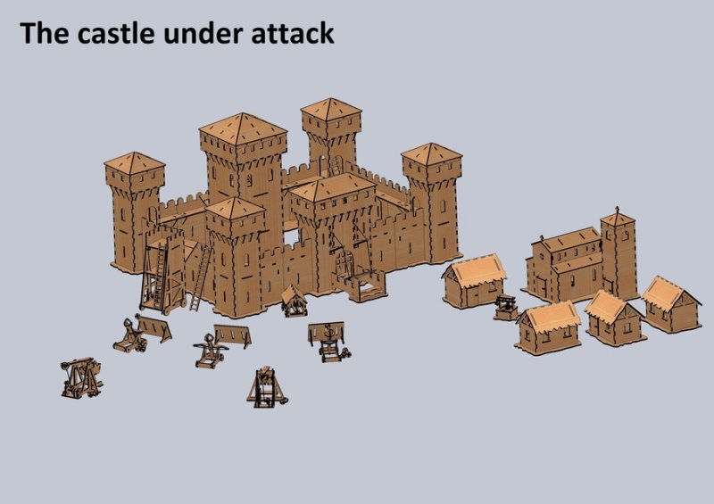 طرح قلعه مورد حمله مناسب برای استفاده در دستگاه های cnc چوب و cnc لیزر - laser cut castle under attack dxf file