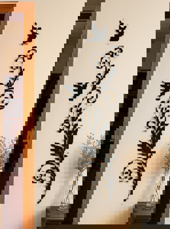 طرح دکور دیواری اکریلیک گل پرنده مناسب برای استفاده در دستگاه های cnc چوب و cnc لیزر - laser cut bird flower acrylic wall decor