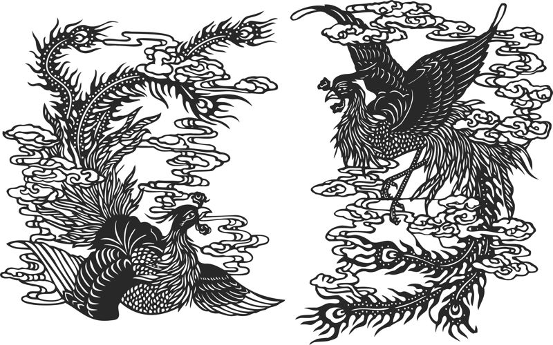 طرح ققنوس چینی باستان مناسب برای استفاده در دستگاه های cnc چوب و cnc لیزر - ancient chinese phoenix cdr file