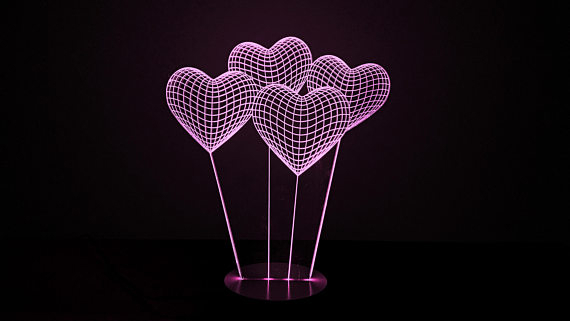 طرح چراغ توهم سه بعدی قلب مناسب برای استفاده در دستگاه های cnc چوب و cnc لیزر - heart 3d illusion lamp cdr file