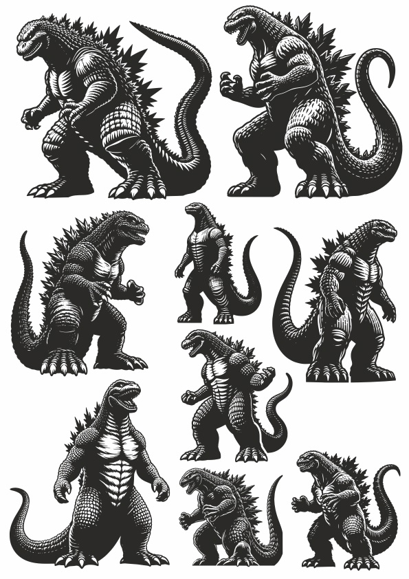 طرح وکتور هنری گودزیلا مناسب برای استفاده در دستگاه های cnc چوب و cnc لیزر - godzilla vector art cdr file