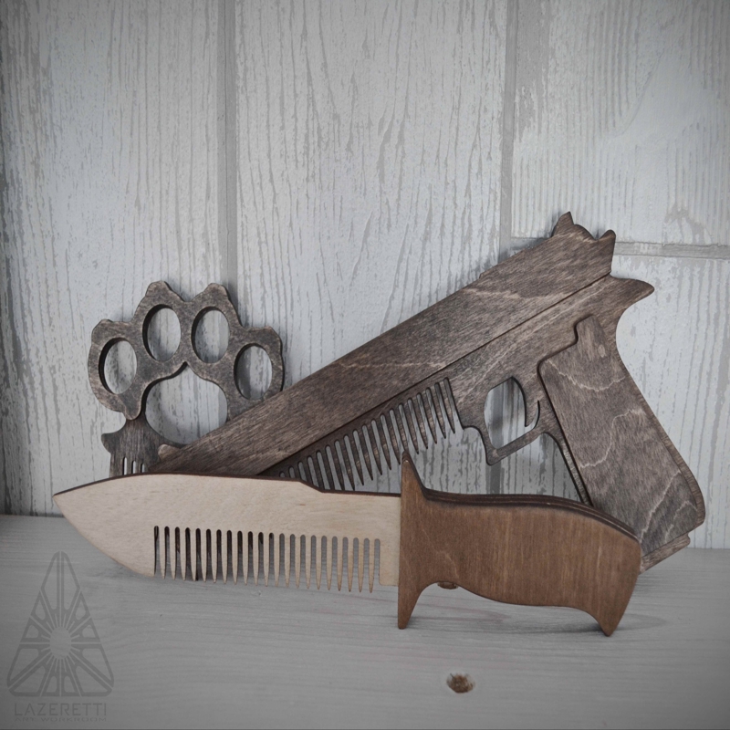 طرح شانه موی تفنگی مناسب برای استفاده در دستگاه های cnc چوب و cnc لیزر - laser cut gun hair comb cdr file