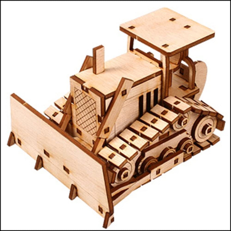 طرح مدل سه بعدی کیت بولدوزر چوبی مناسب برای استفاده در دستگاه های cnc چوب و cnc لیزر - laser cut wooden bulldozer 3d model kit cdr file