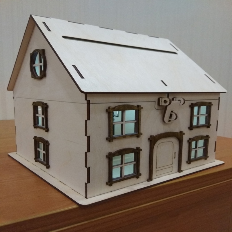 طرح قلک خانه مناسب برای استفاده در دستگاه های cnc چوب و cnc لیزر - laser cut house piggy bank cdr file