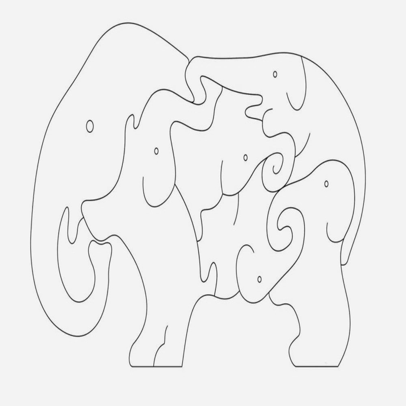 طرح پازل حیوانات فیل مناسب برای استفاده در دستگاه های cnc چوب و cnc لیزر - elephant animal jigsaw puzzle laser cutting template dxf file