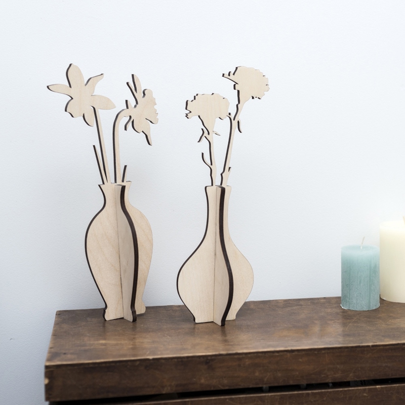طرح گلدان چوبی با گل برای تزیین منزل مناسب برای استفاده در دستگاه های cnc چوب و cnc لیزر - laser cut wooden vase with flowers home decoration cdr file