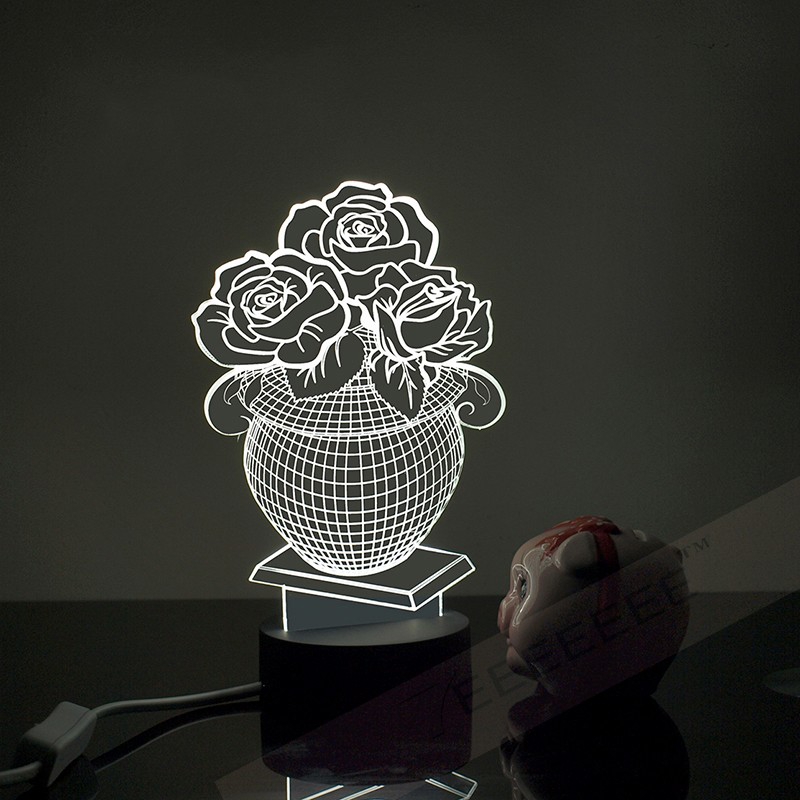 طرح گلدان گل سه بعدی چراغ اکریلیک مناسب برای استفاده در دستگاه های cnc چوب و cnc لیزر - laser cut flower vase 3d acrylic lamp cdr file