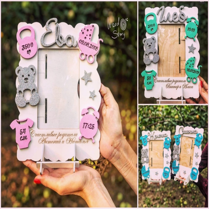 طرح قاب عکس تولد کودک مناسب برای استفاده در دستگاه های cnc چوب و cnc لیزر - laser cut child birth metrics photo frame template cdr file
