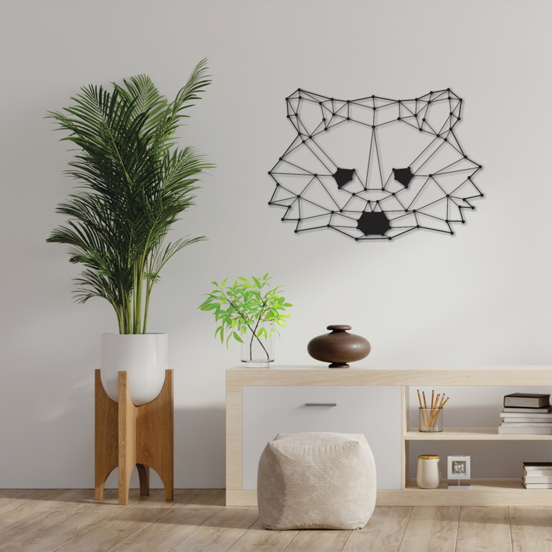 طرح هنری دیواری راکون چندضلعی مناسب برای استفاده در دستگاه های cnc چوب و cnc لیزر - laser cut polygon raccoon wall art dxf file