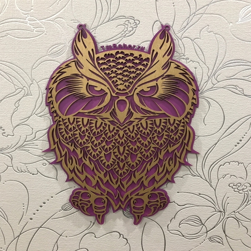 طرح جغد تزئینی تخته سه لایی مناسب برای استفاده در دستگاه های cnc چوب و cnc لیزر - laser cut decorative plywood owl cdr file