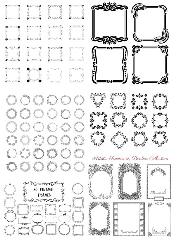 طرح مجموعه دکور قاب مناسب برای استفاده در دستگاه های cnc چوب و cnc لیزر - frame decor set cdr file