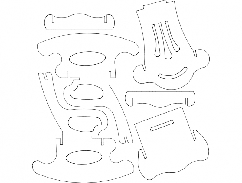 طرح صندلی گهواره ای s6 مناسب برای استفاده در دستگاه های cnc چوب و cnc لیزر - rocking chair s6 dxf file