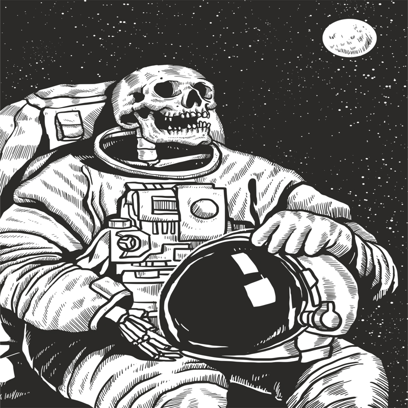 طرح اسکلت فضانورد با برش لینوکات مناسب برای استفاده در دستگاه های cnc چوب و cnc لیزر - skeleton linocut astronaut print cdr file