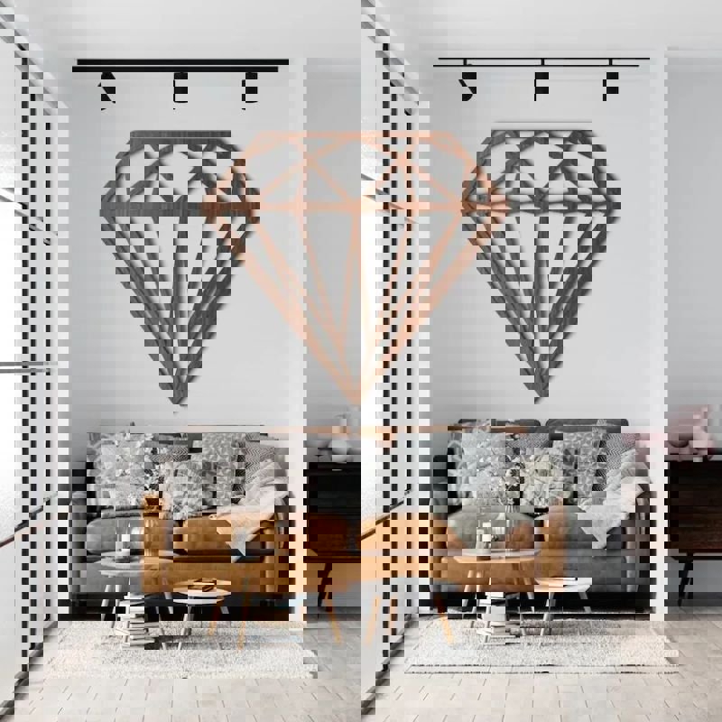 طرح دکور دیواری چوبی با طرح الماس هندسی مناسب برای استفاده در دستگاه های cnc چوب و cnc لیزر - laser cut wooden geometric diamond wall decor