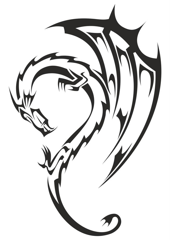 طرح وکتور خالکوبی قبیله ای اژدها مناسب برای استفاده در دستگاه های cnc چوب و cnc لیزر - dragon tribal tattoo vector cdr file