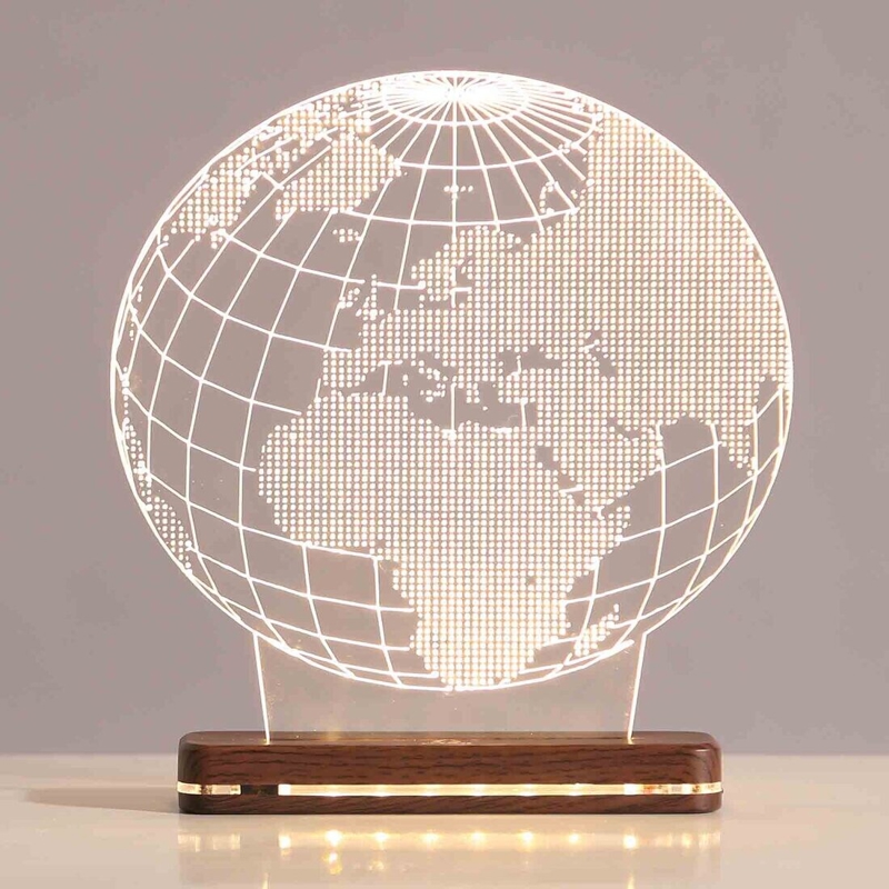 طرح چراغ خواب سه بعدی کره زمین مناسب برای استفاده در دستگاه های cnc چوب و cnc لیزر - laser cut globe 3d illusion night lamp cdr file