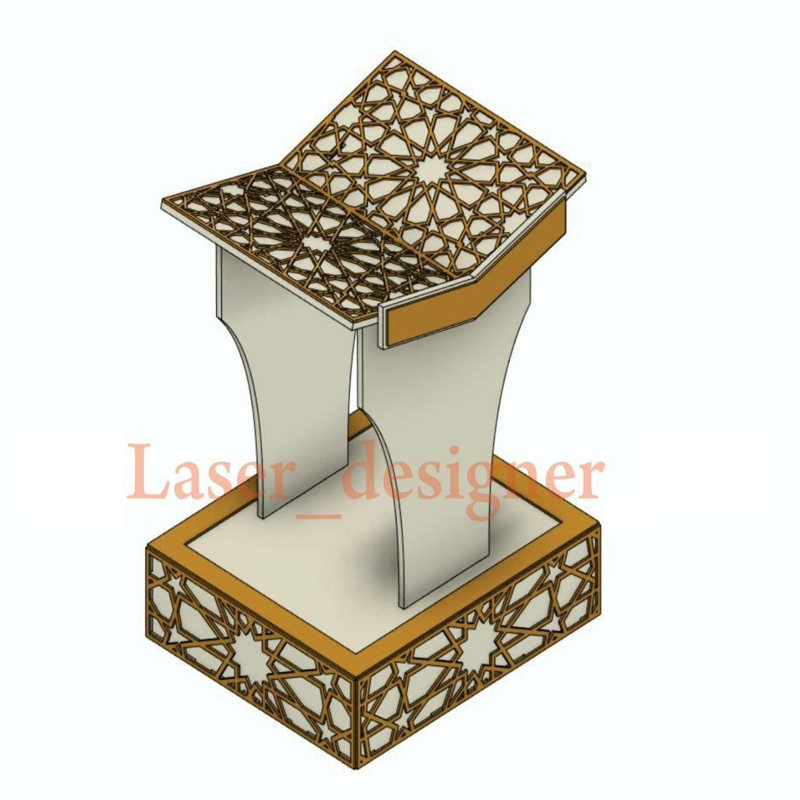 طرح پایه رحل قرآن چوبی تزئینی مناسب برای استفاده در دستگاه های cnc چوب و cnc لیزر - laser cut wooden decorative holy quran rehal stand cdr file