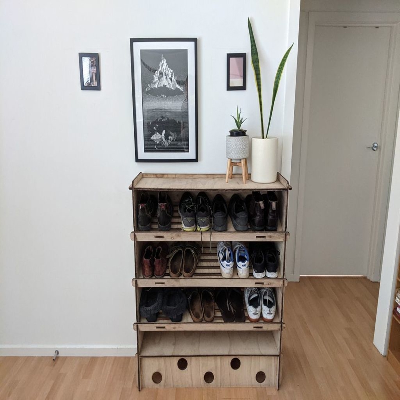 طرح جا کفشی چوبی مناسب برای استفاده در دستگاه های cnc چوب و cnc لیزر - laser cut wooden shoe rack svg file