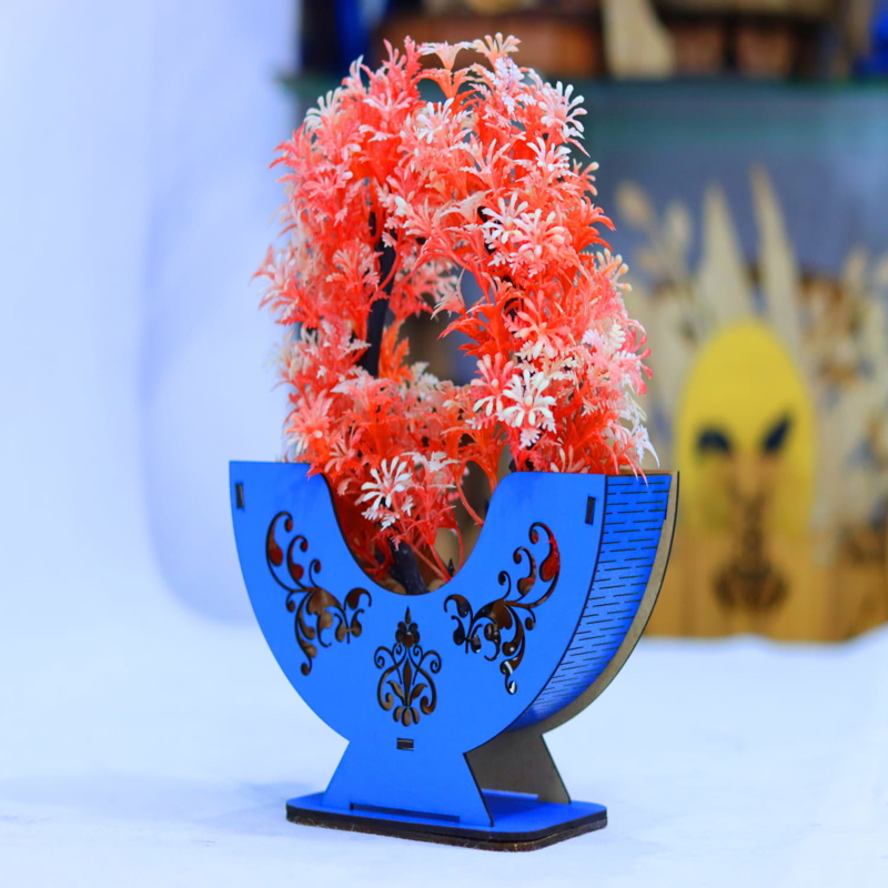 طرح سبد گل چوبی طرح گل و پایه گل مناسب برای استفاده در دستگاه های cnc چوب و cnc لیزر - laser cut wood flower basket flower stand cdr file