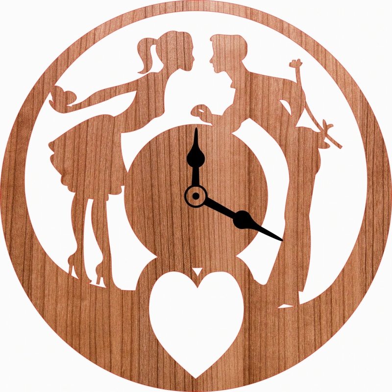 طرح فایل ساعت دیواری عاشقانه دونفره مناسب برای استفاده در دستگاه های cnc چوب و cnc لیزر - laser cut love romantic couple wall clock cdr file
