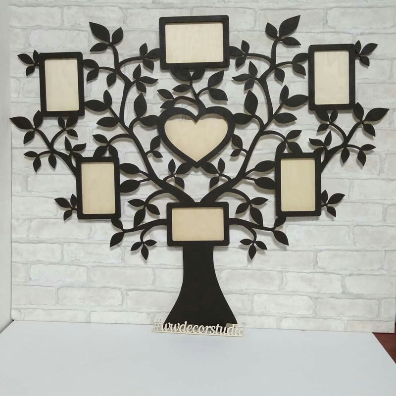 طرح درخت به همراه 7 قاب عکس مناسب برای استفاده در دستگاه های cnc چوب و cnc لیزر - laser cut tree with 7 photo frames cdr file