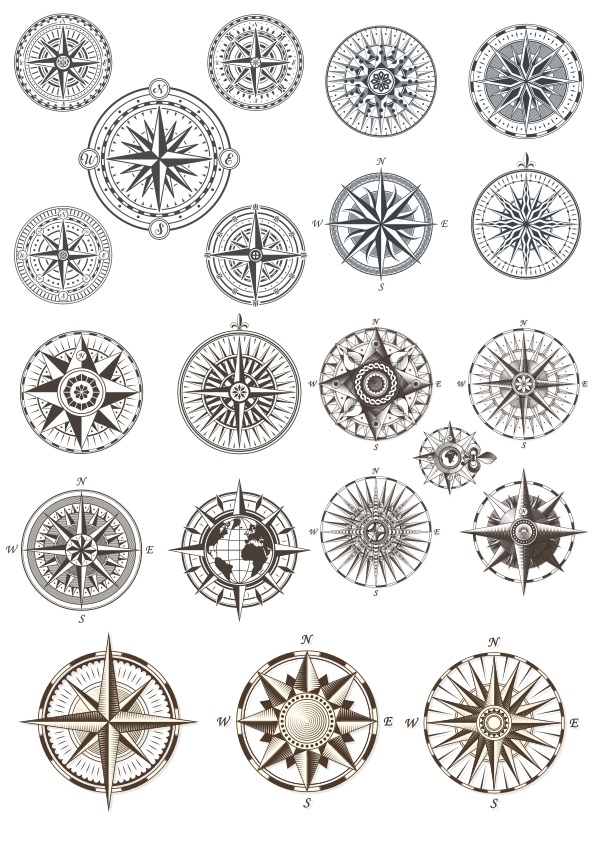 طرح مجموعه وکتورهای قطب نما، مناسب برای استفاده در دستگاه های cnc چوب و cnc لیزر - compass vectors set cdr file