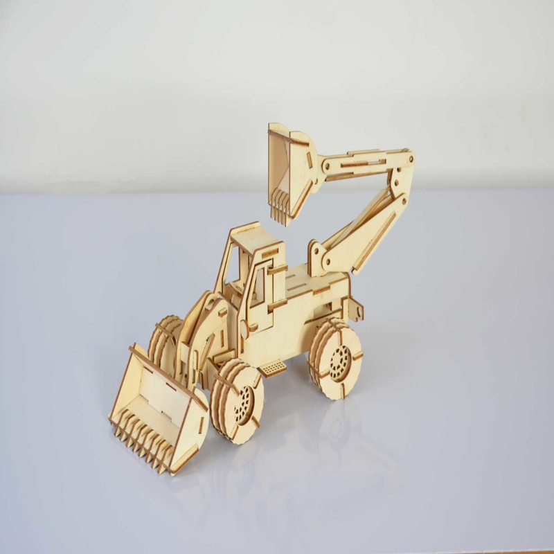 طرح پازل سه بعدی بیل مکانیکی مناسب برای استفاده در دستگاه های cnc چوب و cnc لیزر - laser cut backhoe 3d puzzle cdr file