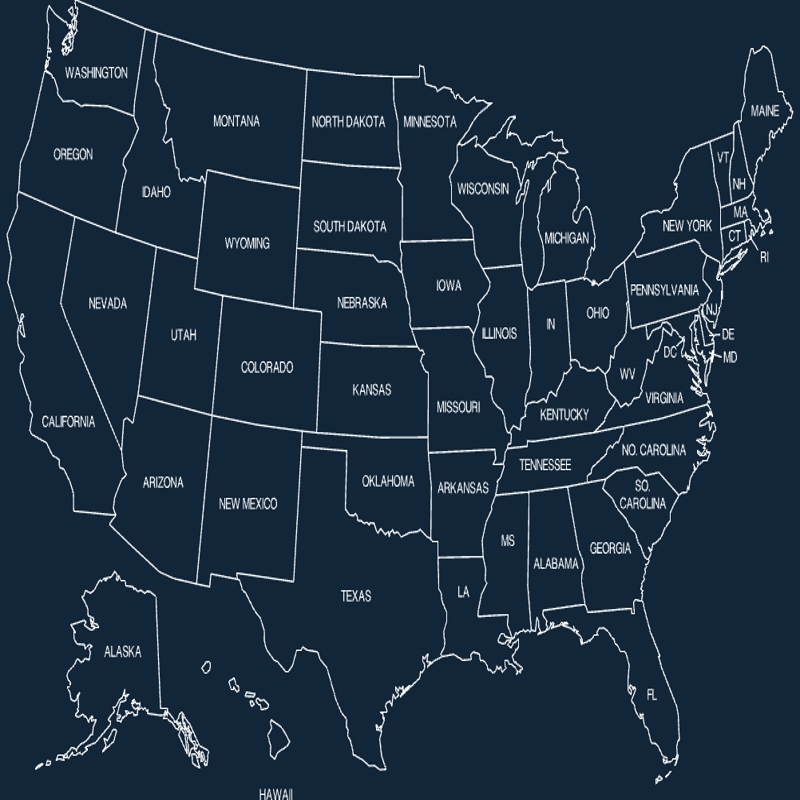 طرح نقشه ۵۰ ایالت آمریکا مناسب برای استفاده در دستگاه های cnc چوب و cnc لیزر - 50 states map usa dxf file