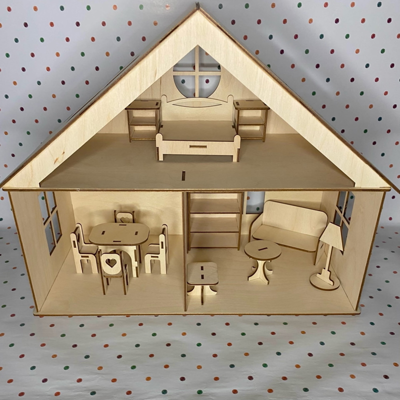 طرح خانه عروسکی با مبلمان مناسب برای استفاده در دستگاه های cnc چوب و cnc لیزر - laser cut dollhouse with furniture cdr file