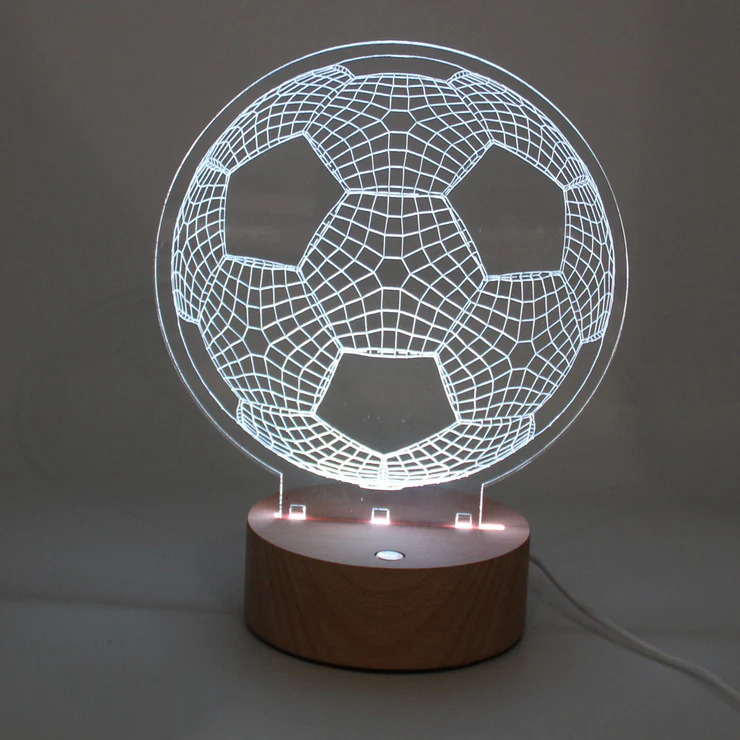 طرح چراغ خواب سه بعدی توپ فوتبال مناسب برای استفاده در دستگاه های cnc چوب و cnc لیزر - laser cut soccer ball 3d nightlight cdr file