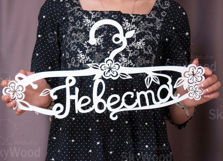 طرح آویز لباس عروس مناسب برای استفاده در دستگاه های cnc چوب و cnc لیزر - laser cut wedding dress hanger bridal hanger cdr file
