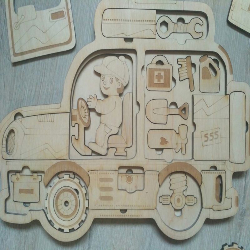 طرح پازل آموزشی بچه گانه جیپ مناسب برای استفاده در دستگاه های cnc چوب و cnc لیزر - laser cut jeep kids learning puzzle cdr file
