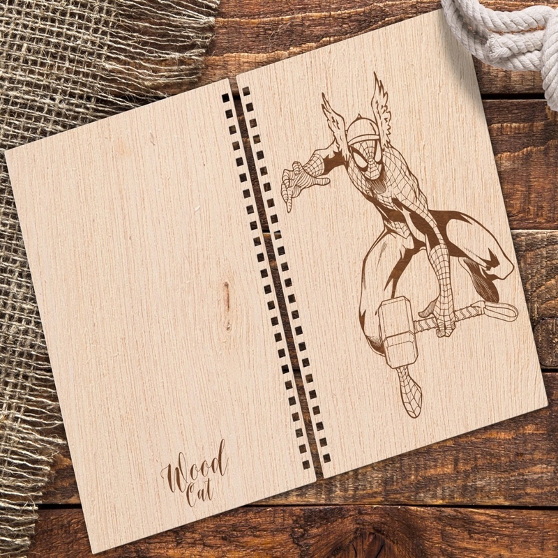 طرح جلد دفترچه یادداشت با طرح حکاکی مرد عنکبوتی مناسب برای استفاده در دستگاه های cnc چوب و cnc لیزر - laser cut notebook cover with spiderman engraving cdr file