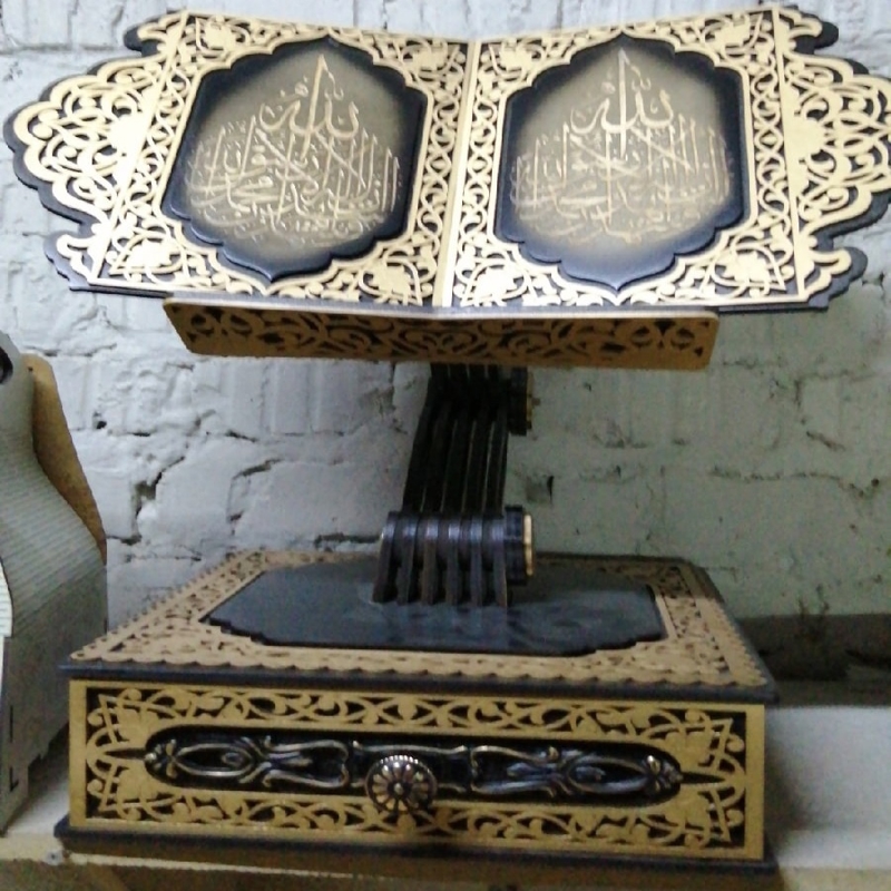 طرح پایه قرآن طرح دار مناسب برای استفاده در دستگاه های cnc چوب و cnc لیزر - laser cut islamic quran book stand quran holder cdr file