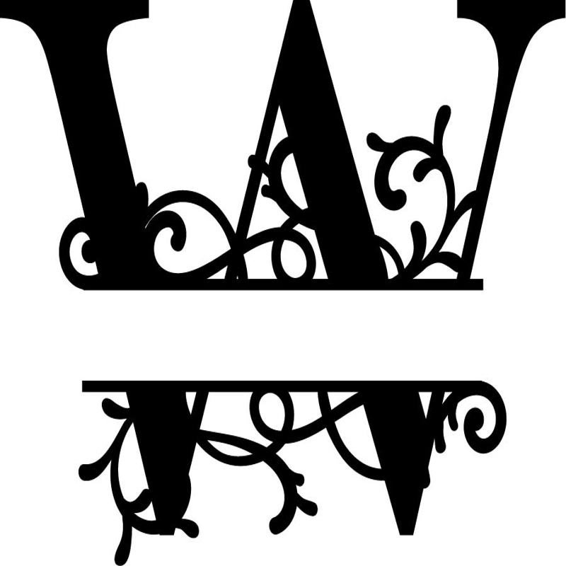 طرح حرف انگلیسی مونوگرام (monogram) دو تکه مناسب برای استفاده در دستگاه های cnc چوب و cnc لیزر - split monogram letter w dxf file