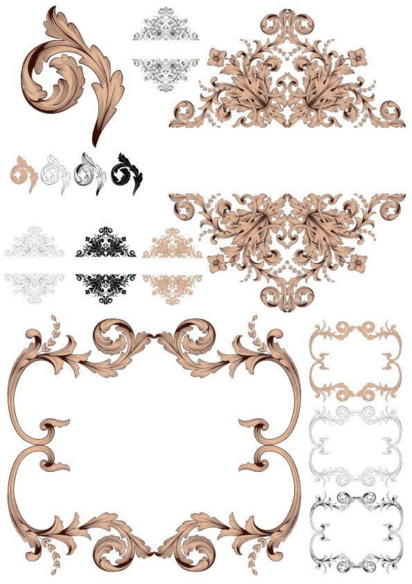 طرح تزئینات کلاسیک باروک مناسب برای استفاده در دستگاه های cnc چوب و cnc لیزر - classical baroque ornaments cdr file